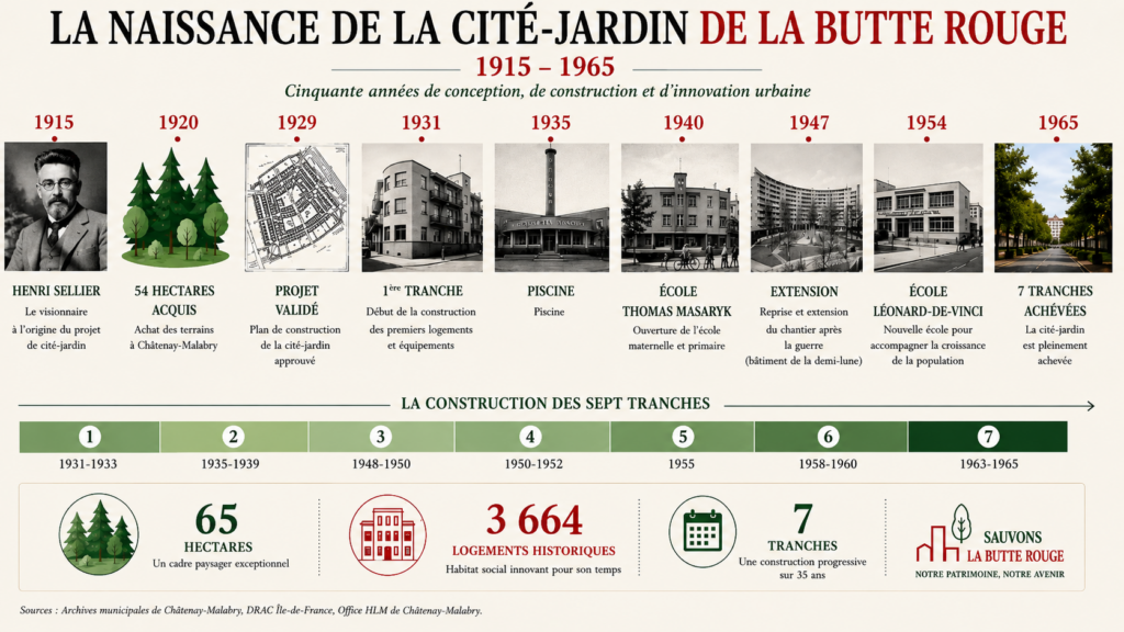 Frise historique de la Butte-Rouge à Châtenay-Malabry de 1915 à 1965