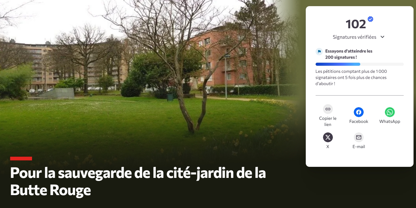 Lire la suite à propos de l’article La pétition pour la sauvegarde de la cité-jardin de la Butte Rouge franchit le cap des 100 signatures